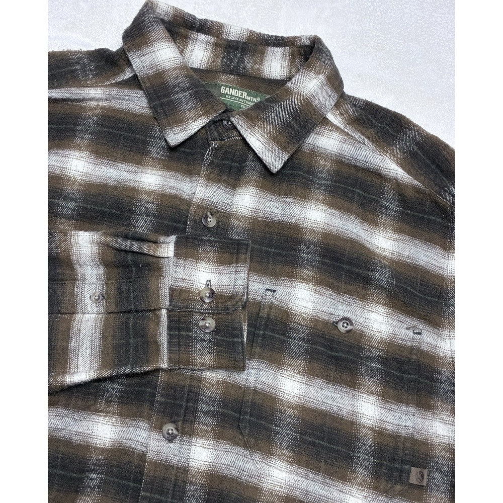 VTG Gander Mountain Flannel Shirt Mens M Green Gray Buffalo Check Flap Pockets